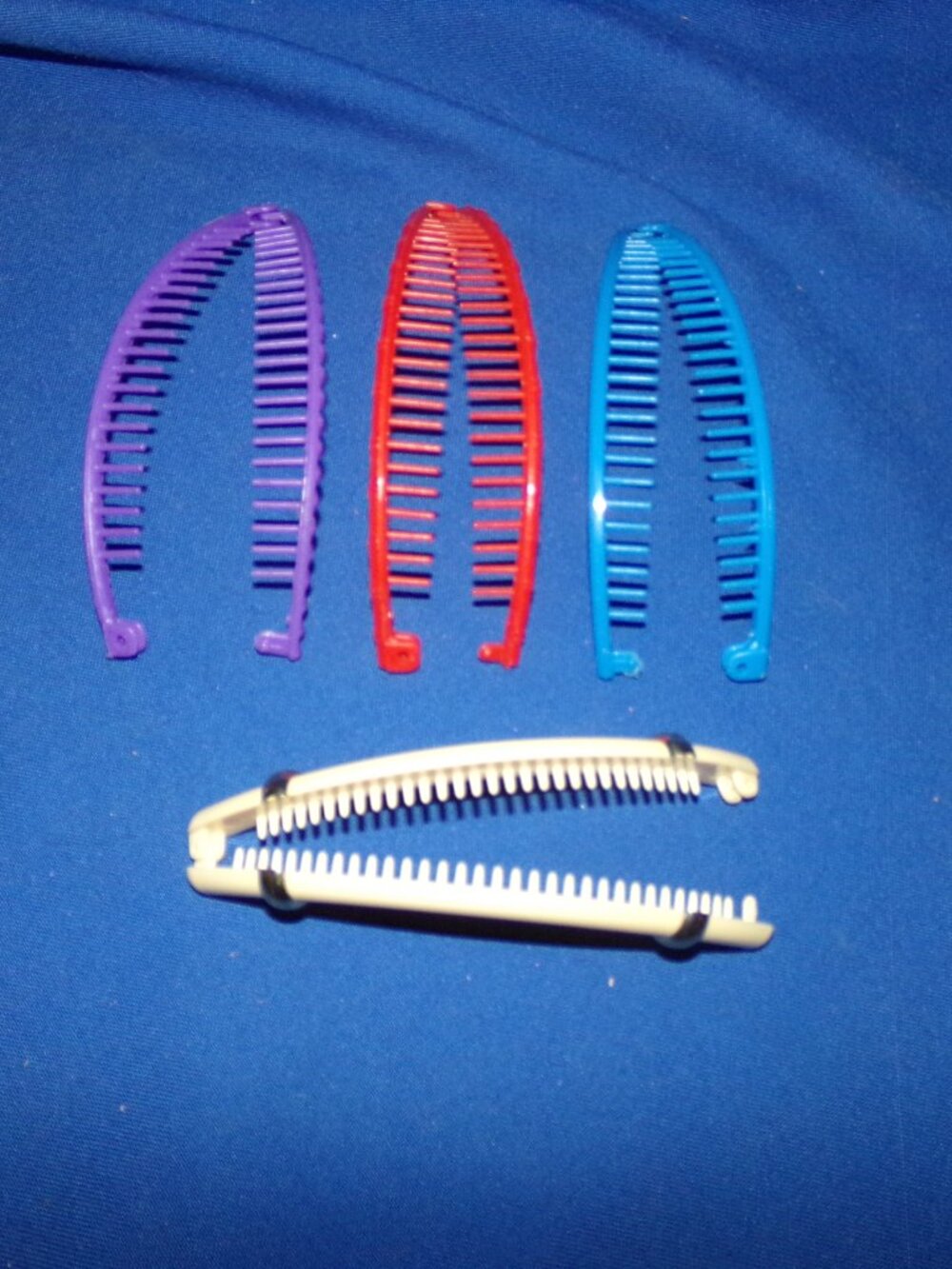 Vintage Set of 4 Large Plastic Hair Banana Clips - Assorted Colors